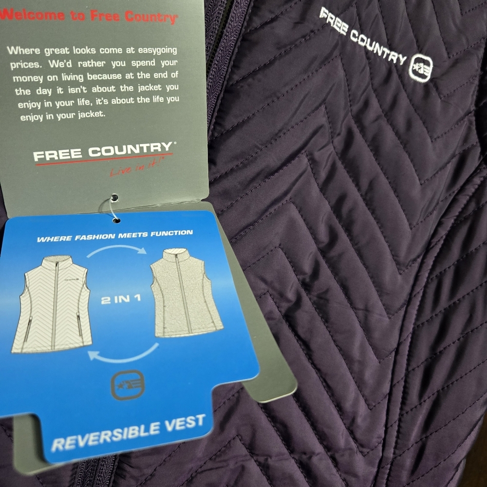 Reversible Free Country Deep Purple Quilted Vest, M NEW - Picture 11 of 13